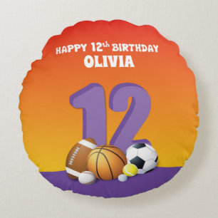 Cojín Redondo Chica de nombre personalizado 12º Balls deportiva