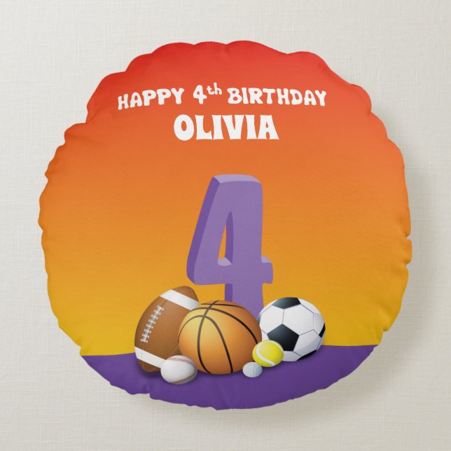Cojín Redondo Chica de nombre personalizado 4º Balls deportivas  (Anverso)