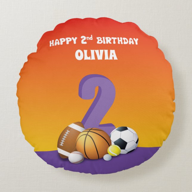 Cojín Redondo Chica de nombre personalizado Bolas deportivas de  (Anverso)