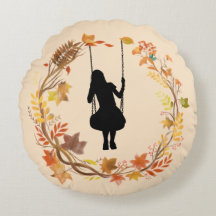 Chica de otoño en gráfico de columpio _Hoja de oto