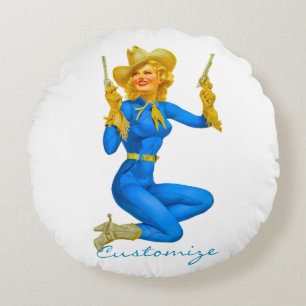 Cojín Redondo Chica de vaca Thunder_Cove con puntas de pistola