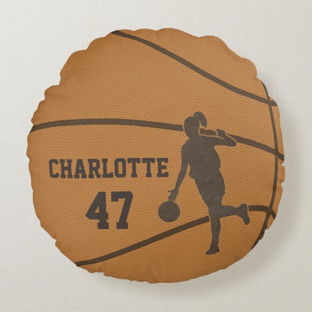 Cojín Redondo Chica del baloncesto personalizado alrededor del (Anverso)