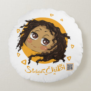 Cojín Redondo Chica del lindo chibi africano