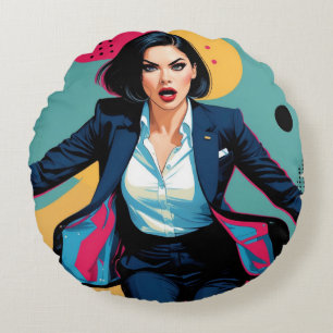 Cojín Redondo Chica elegante de estilo ciberpunk arte pop