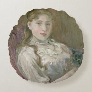 Cojín Redondo Chica joven con el gato, 1892