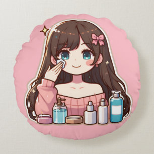 Cojín Redondo Chica que aplica el arte de anime lindo