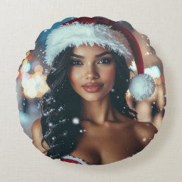 Cojín Redondo Chica Santa - Ho Ho Ho - Navidad