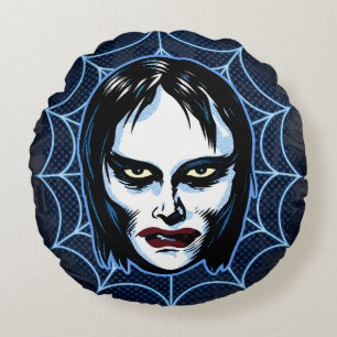 Cojín Redondo Chica Vampiro Máscara de Monstruo Vintage Terror