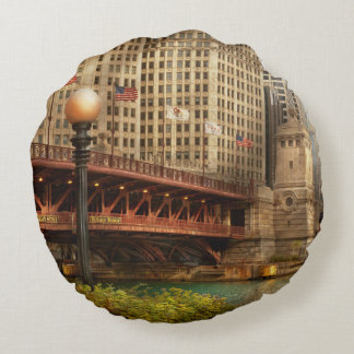Cojín Redondo Chicago, IL - Puente DuSable construido en 1920