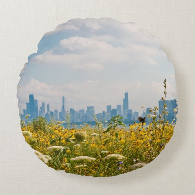 Cojín Redondo Chicago según lo visto del pájaro del puerto de (Anverso)