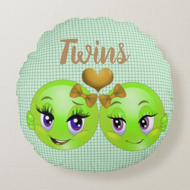 Cojín Redondo Chicas de Emoji gemela (Anverso)