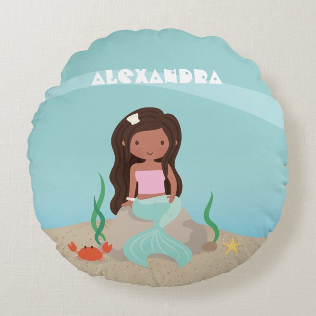 Cojín Redondo Chicas de sirena afroamericanos en la habitación d (Anverso)