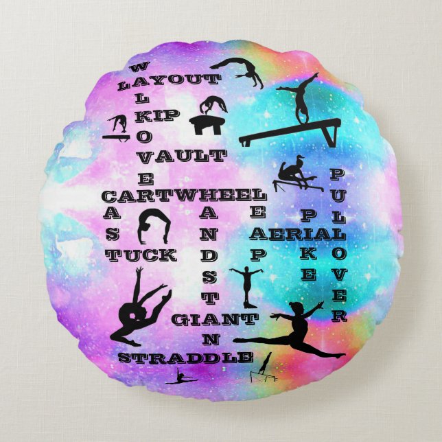 Cojín Redondo Chicas Gimnasia Crosswords Round Pillow (Anverso)
