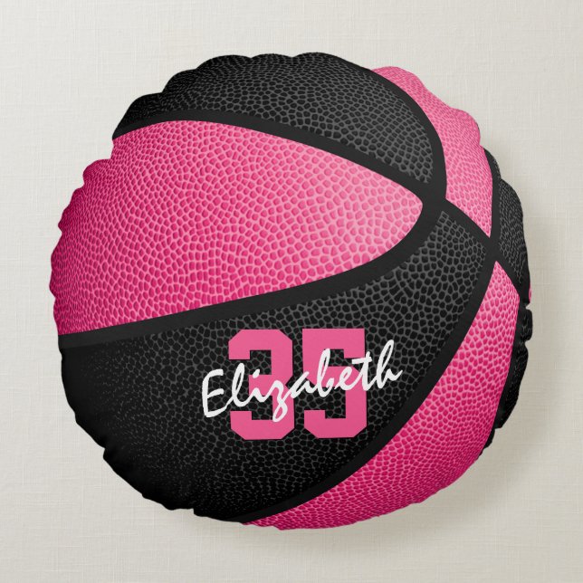 Cojín Redondo chicas negros rosados personalizados baloncesto de (Anverso)