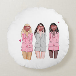 Cojín Redondo Chicas rosados del ilustracion feliz de cumpleaños