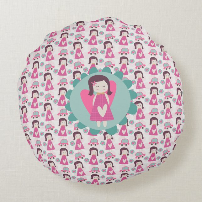 Cojín Redondo Chicas yendo a lugares (Reverso)