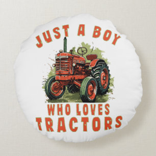 Cojín Redondo Chico de vida rural que ama los tractores