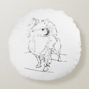 Cojín Redondo Chihuahua de Pelo Largo - Ilustración de Perro Min