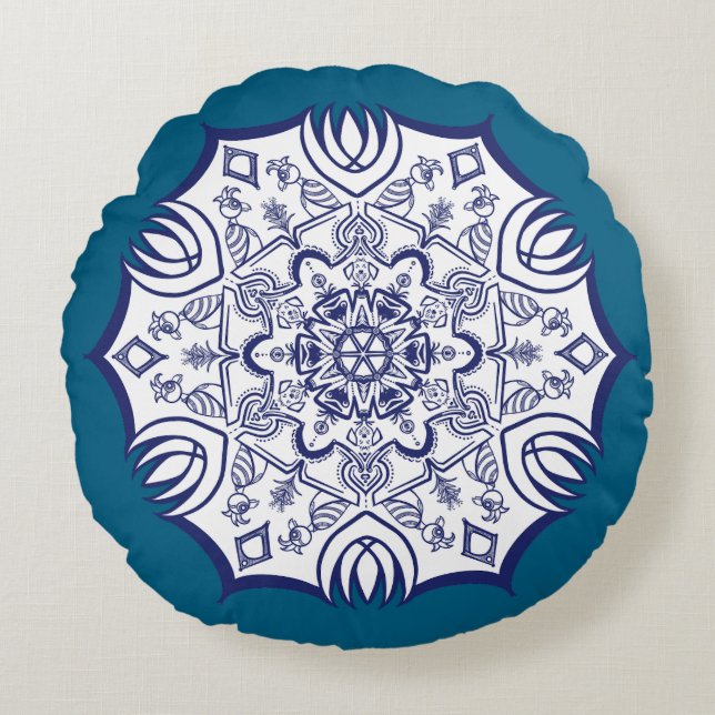 Cojín Redondo China azul Mandela (Anverso)