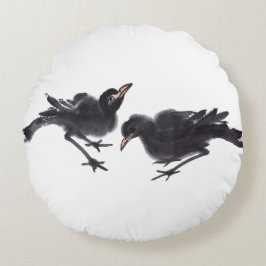 Cojín Redondo Chinesische Tuschekunst mit Vogelmotiv