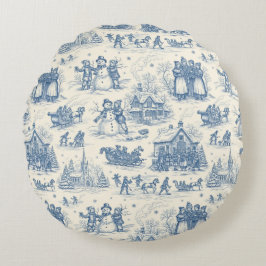 Cojín Redondo Chinoisería de Toile de Invierno Azul