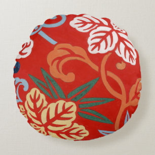 Cojín Redondo Chinoiserie Floral Japonés Rojo Kimono Hawaiano