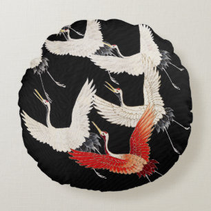 Cojín Redondo Chinoiserie Grulla Voladora Zen Kimono Minimalista