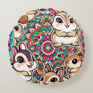Cojín Redondo "Chipmunks & Cottontails"