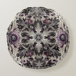 Cojín Redondo Chirstmas de bonito morado, negro y taúpe