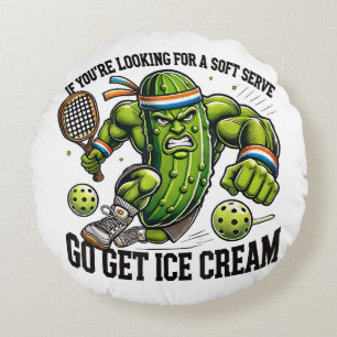 Cojín Redondo Chiste de Amante de Pickleball con un Pickle Jugan