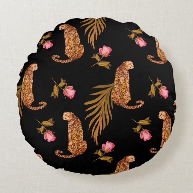 Cojín Redondo Chitas románticas: acuarela sin costuras. (Anverso)