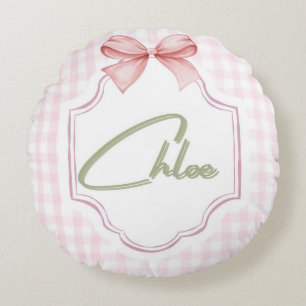 Cojín Redondo Chloe Baby Nursery personalizado Bow&Gingham
