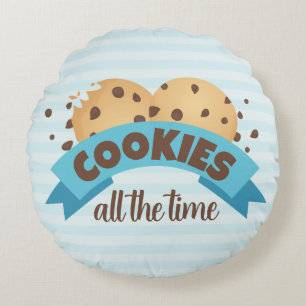 Cojín Redondo Chocolate Chip Cookies Bandas Azules Decoración Cí
