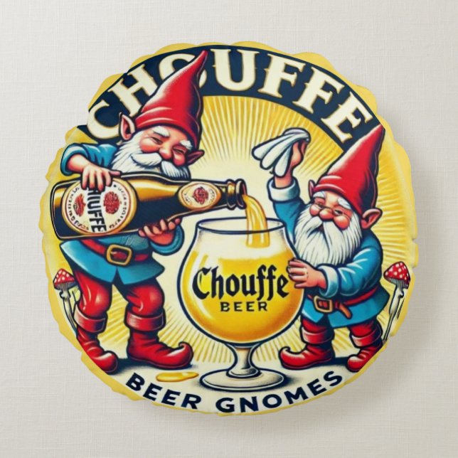 Cojín Redondo Chouffe Beer Gnomes Theme Design (Anverso)