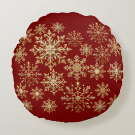 Cojín Redondo Christams oro y copo de nieve rojo 