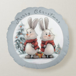 Cojín Redondo Christmas Bunny and gift, personalized