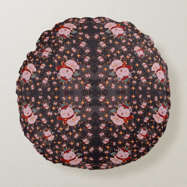 Cojín Redondo Christmas Cat With Santa Hat (Anverso)