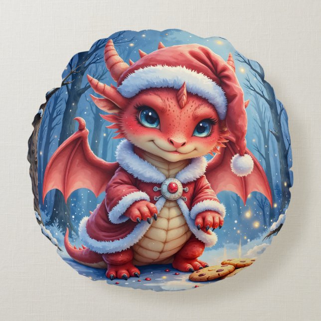 Cojín Redondo Christmas dragon, too cute to arrest,  (Anverso)