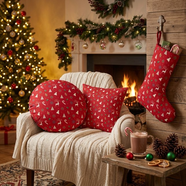 Cojín Redondo Christmas Gift Wrap — Reindeer, Gingerbread (Subido por el creador)