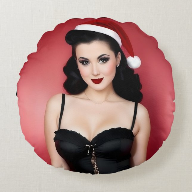 Cojín Redondo Christmas Goth Girl in Hat Round Throw Pillow (Anverso)