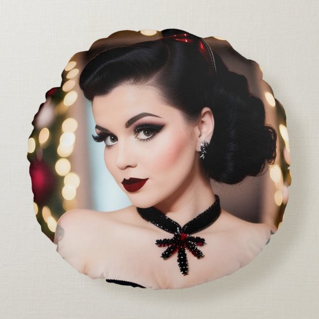 Cojín Redondo Christmas Goth Girl Xmas Round Throw Pillow (Anverso)