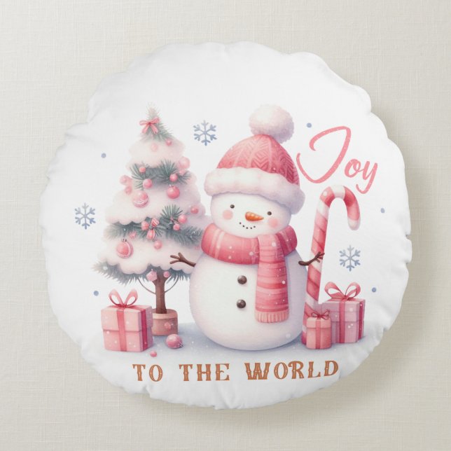 Cojín Redondo Christmas Joy to the World Round Pillow (Anverso)