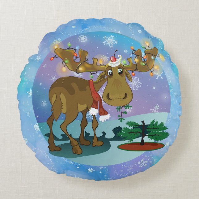 Cojín Redondo Christmas Moose (Anverso)