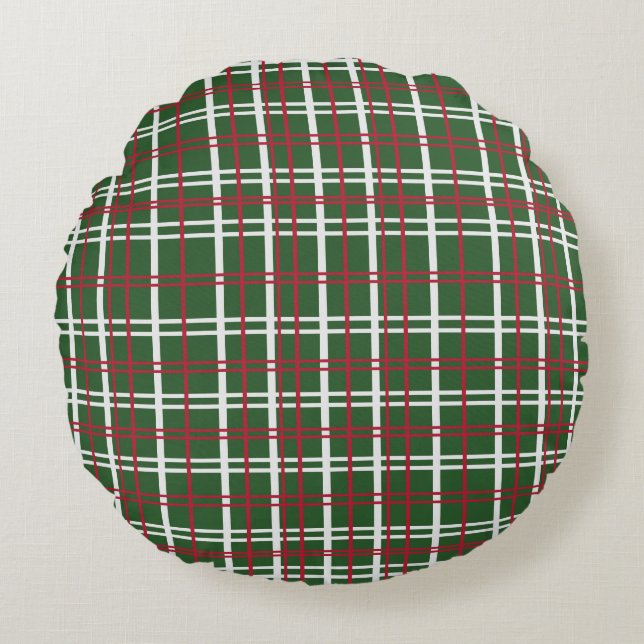 Cojín Redondo Christmas Plaid Red, Green, White (Anverso)