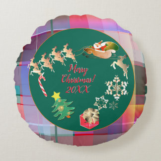 Cojín Redondo Christmas Santa's Reindeer Plaid Paper Plate