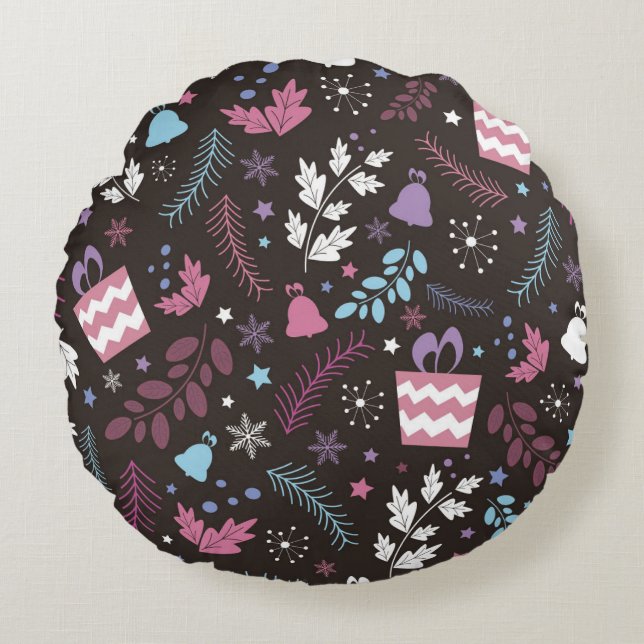 Cojín Redondo Christmas seamless pattern with tree,  snow,  gift (Anverso)