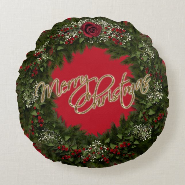 Cojín Redondo Christmas Wreath  Round Pillow (Anverso)