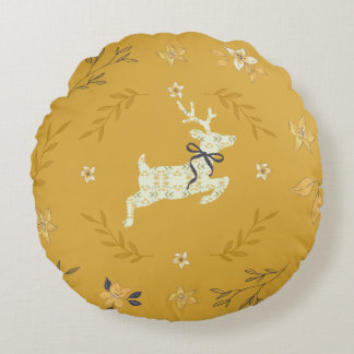 Cojín Redondo Christmastime Deer Yellow Floral