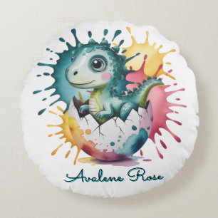 Cojín Redondo Chulo dinosaurio con salpicaduras de acuarela Baby