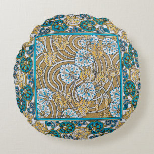 Cojín Redondo ciclamen azul arte nuevo flor botánica